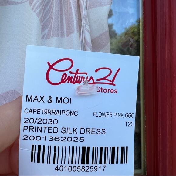 Max and Moi silk dress pink and white asymmetrical hem tie neck - Picture 8 of 11